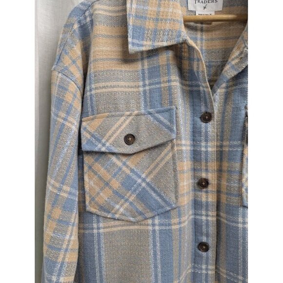 Boston Traders women's XL blue tan white plaid shacket earth tones button G7 - Picture 4 of 10